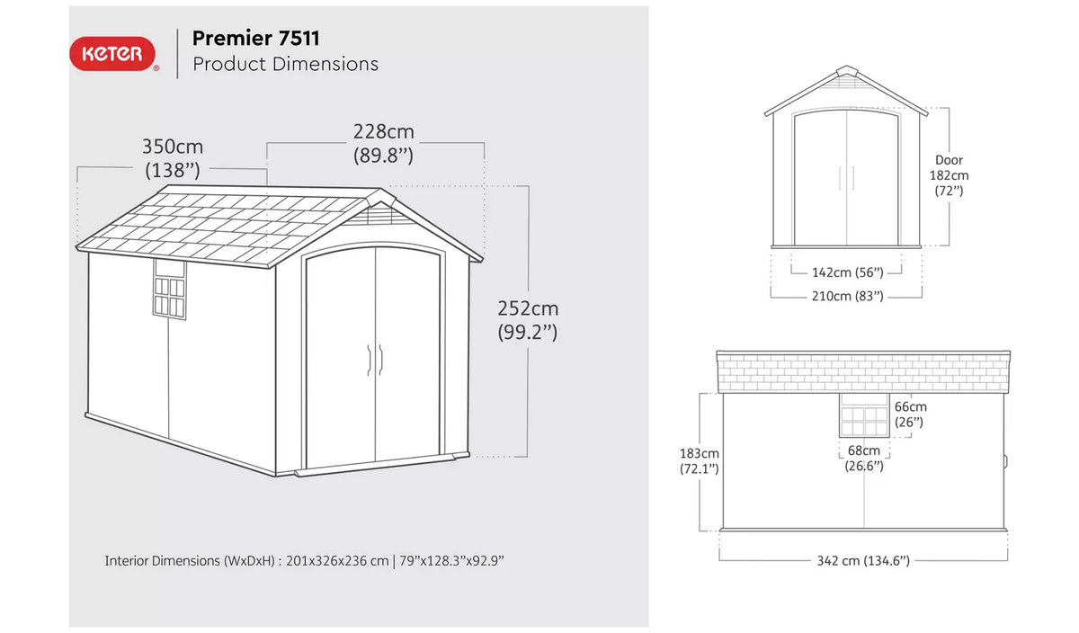 Keter Premier Plastic Garden Shed 7.5 x 11ft - Grey