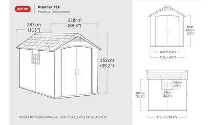 Keter Premier Plastic Garden Shed 7.5 x 9ft - Grey