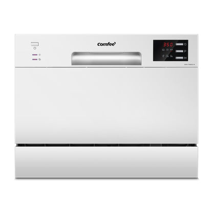 COMFEE' Table Top Dishwasher with 6 Place Settings, Mini Countertop Dishwasher for Small Families, Couples, LED display, Delay Start, 47dB Quiet Noise, White