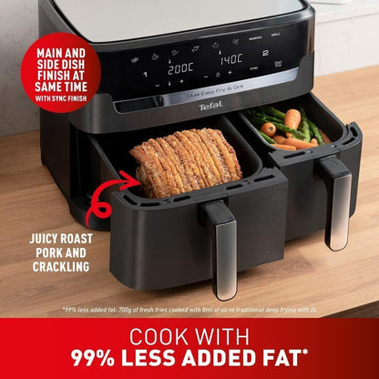 Tefal Easy Fry Dual Zone Digital Air Fryer, 2 Drawers, 8.3L, 8in1, Air Fry, Extra Crisp, Roast, Bake, Reheat