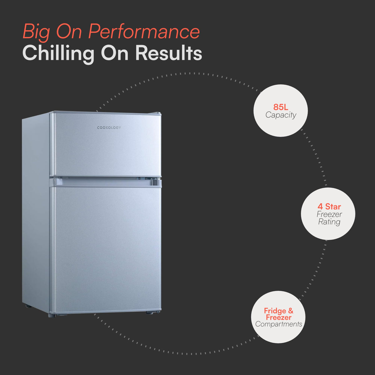 Cookology UCFF87SL 47cm Freestanding under counter Small Fridge Freezer in Silver