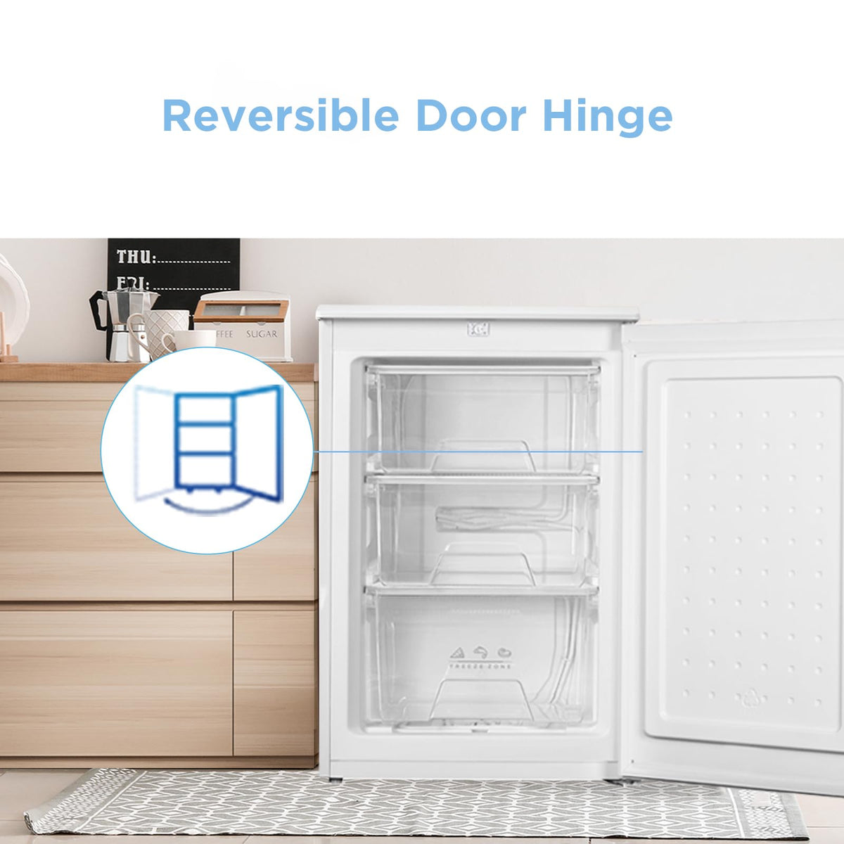 COMFEE' RCU83WH2(E) 88L Freestanding Under Counter Freezer, 55cm Wide, Reversible Door