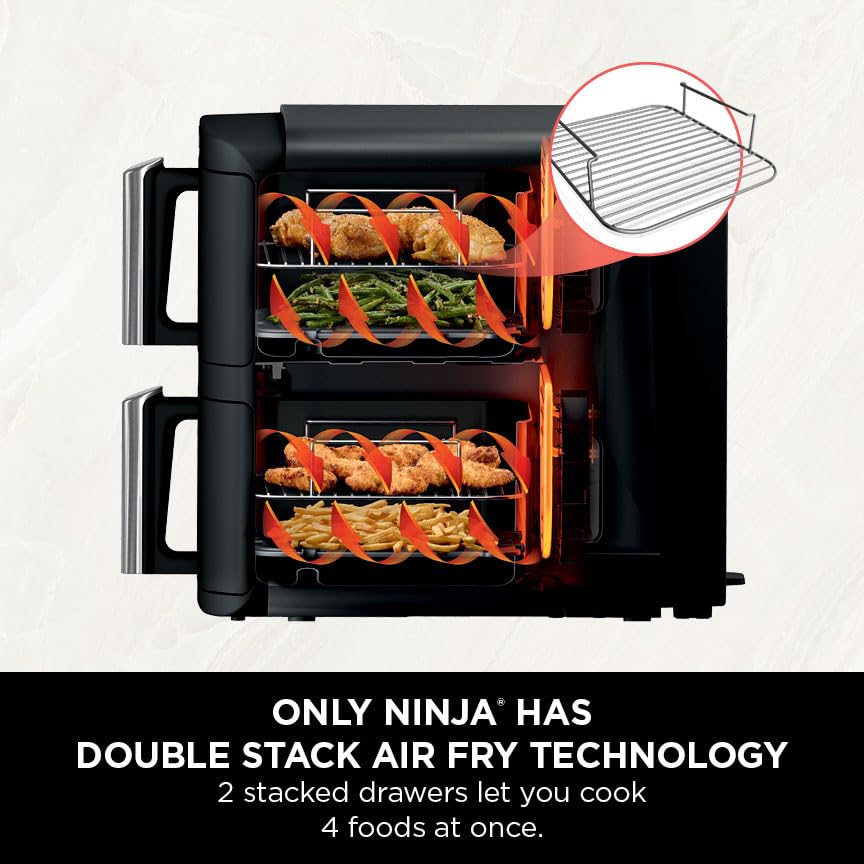 Ninja Double Stack Air Fryer, Vertical Dual Drawer Air Fryer with 4 cooking levels, 2 Drawers and 2 Racks